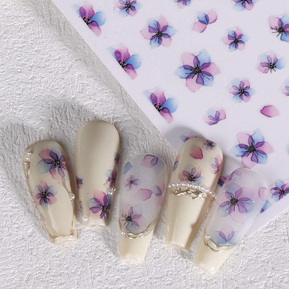 Miếng Dán Trang Trí Móng Tay Họa Tiết Hoa Đơn Giản Phong Cách Nhật Bản