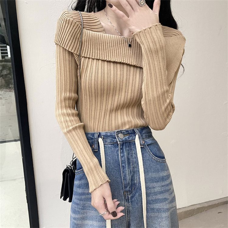 One Áo sweater Dệt Kim Trễ Vai Dáng Ôm Thời Trang Thu Đông Cho Nữ