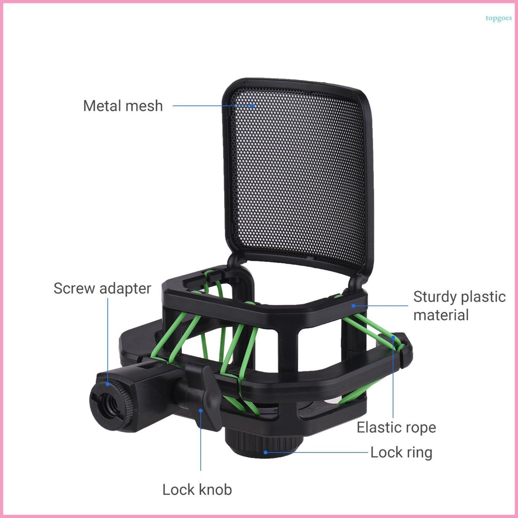 Shock Mount with Metal Pop Filter for Plastic Microphone Holder Stand