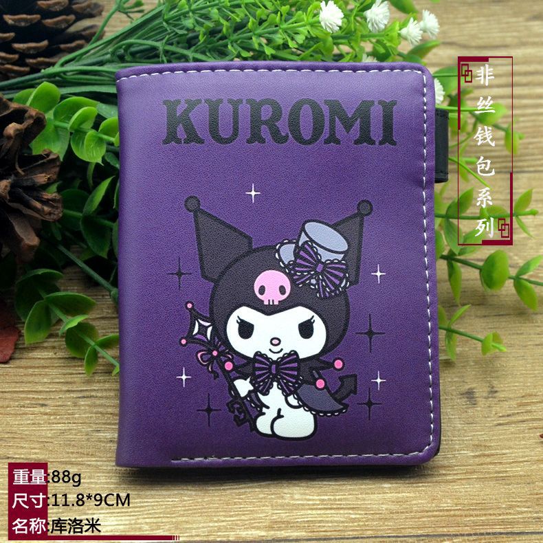 Kawaii kuromi Ví Ngắn Bằng pu Có Khóa Kéo Họa Tiết Thỏ melody Dễ Thương Màu Hồng / Tím