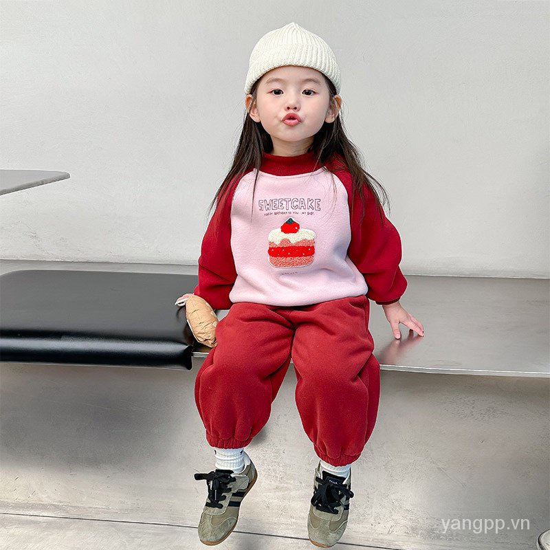 Hàng Mới Về Bộ Đồ Thể Thao Dáng Rộng Lót Lông Cừu Dày Dặn Thời Trang Thu Đông Hàn Quốc 2023 Cho Bé Gái