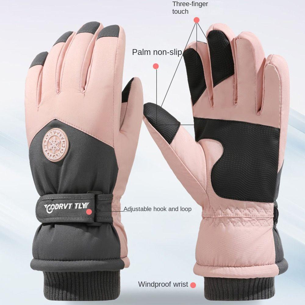 Găng Tay Trượt Tuyết Da pu Lót Lông Cừu Giữ Ấm Chống Gió Chống Thấm Nước Thời Trang Mùa Đông Cho Nữ
