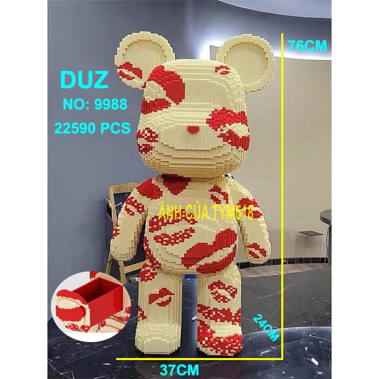 Xả kho le.go bearbrick môi hôn  80cm mpin Xếp hình lắp ráp mô hình cỡ lớn bear bricK có TẶNG BÚA tặng thêm xe