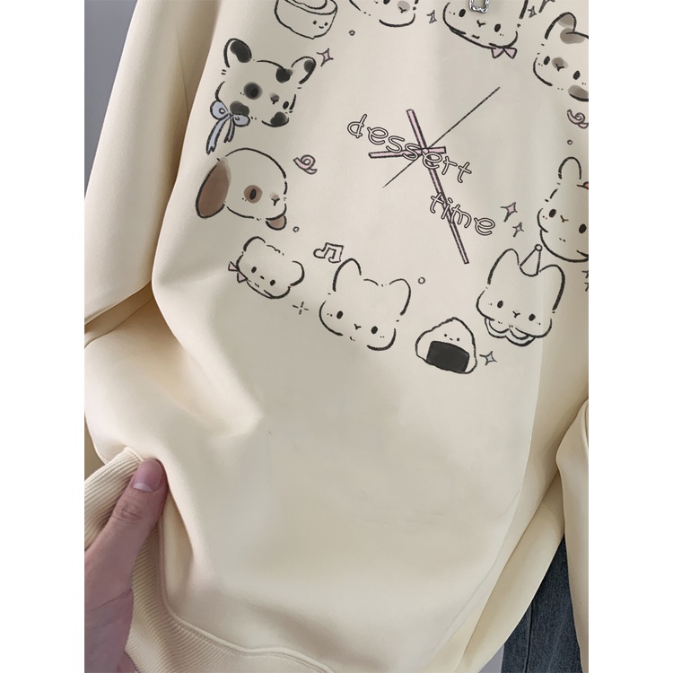 Áo sweater Tay Dài Dáng Rộng In Họa Tiết Hoạt Hình Đơn Giản Thời Trang harajuku Cho Nữ