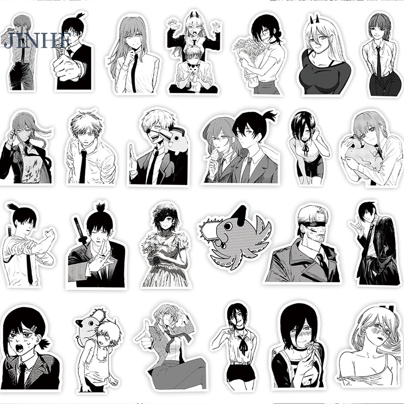 Set 50 Sticker Dán laptop Chống Thấm Nước Hình anime Màu Trắng Đen