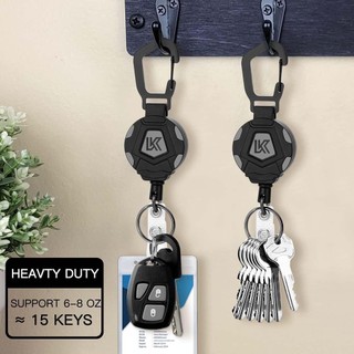 2PCS Retractable Keychain Heavy Duty-Retractable Key Holder Key Ring with Upgraded Carabiner, Tactical ID Badge Reel with 32” Steel Retractable Cord