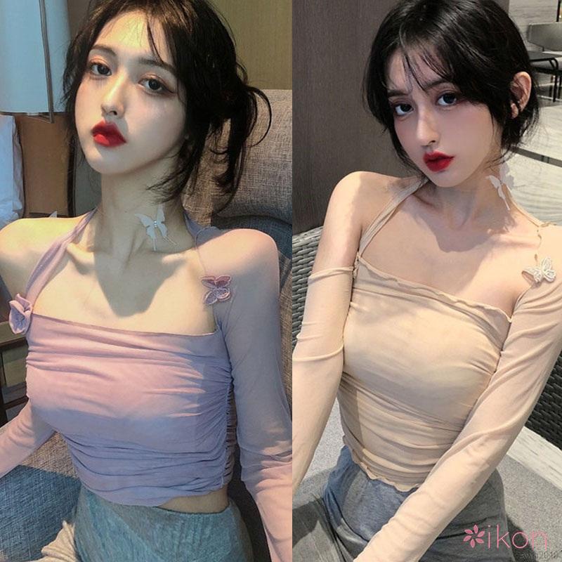 Áo Tay Dài Lệch Vai Gợi Cảm Hợp Thời Trang Dành Áo Thun Cho Nữ