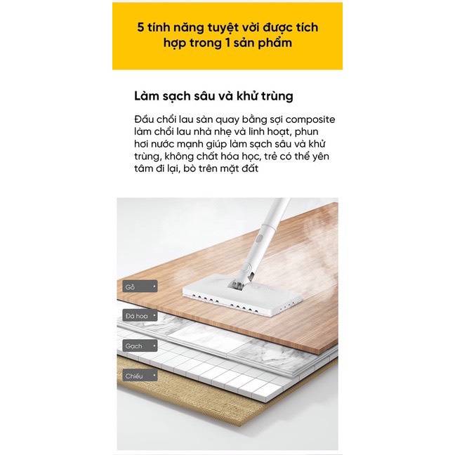 Máy Lau Nhà, Vệ Sinh Bằng Hơi Nước Nóng Mijia DEERMA ZQ600- Dễ dàng và an toàn khi sử dụng, diệt khuẩn, đánh bay vết bẩn