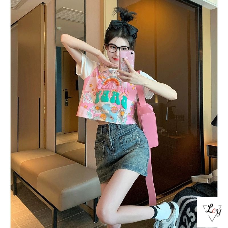 Áo Thun cotton Ngắn Tay Cỡ Lớn In Họa Tiết Hoạt Hình Thời Trang Cho Nữ