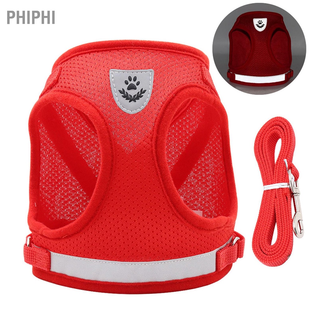 PHIPHI Bộ dây dắt chó và xích phản quang có thể điều chỉnh thoáng khí 3 9 feet thú cưng đi dạo dành cho nhỏ vừa