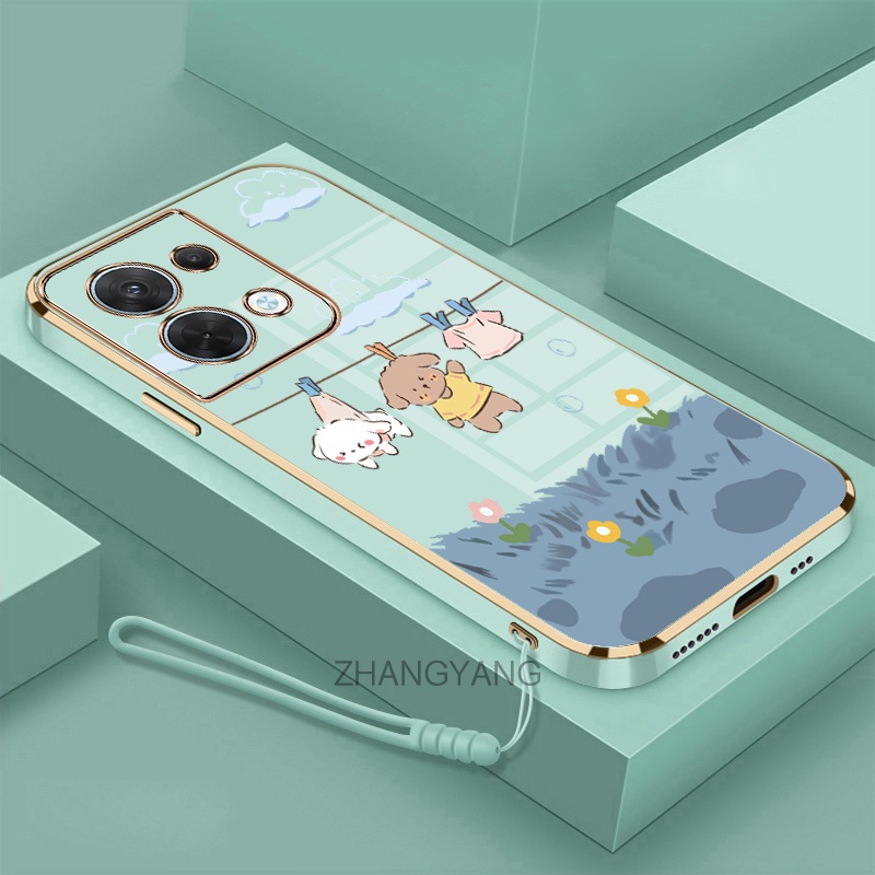 Ốp lưng oppo reno 8 reno 8 pro Ốp Điện Thoại Mềm Mạ Điện Chống Rơi Họa Tiết Dễ Thương Kèm Dây Đeo Dành Cho oppo reno 8 reno 8 pro