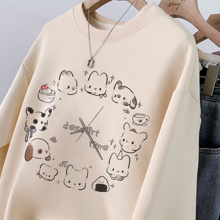 Áo sweater Tay Dài Dáng Rộng In Họa Tiết Hoạt Hình Đơn Giản Thời Trang harajuku Cho Nữ