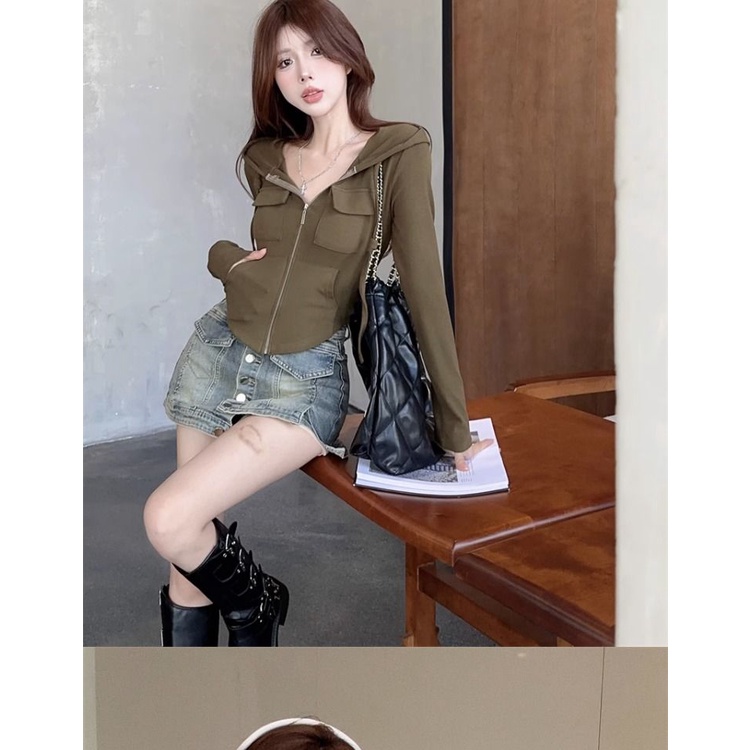 Áo Khoác Có Nón Phối Khóa Kéo Thời Trang Hàn Quốc