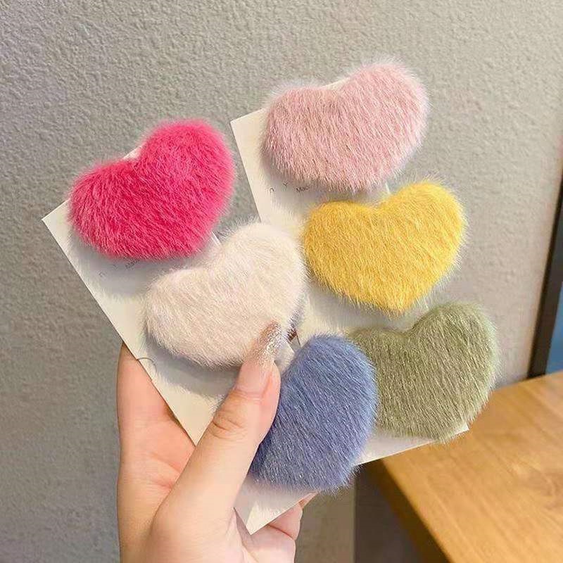 Kẹp Tóc bb Hình Trái Tim / Ngôi Sao Phủ Lông Mềm Mại Phong Cách Hàn Quốc Dễ Thương Cho Nữ