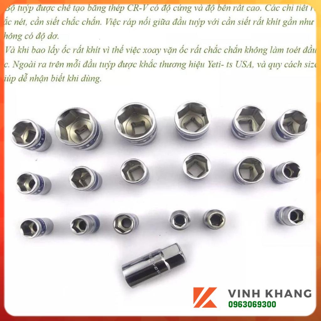 Bộ tuýp 1/2 Yeti'ts, bộ dụng cụ xe máy đa năng 24 chi tiết hệ mét, Với 18 đầu khẩu, cần siết lực, thanh nối dài, mở bugi