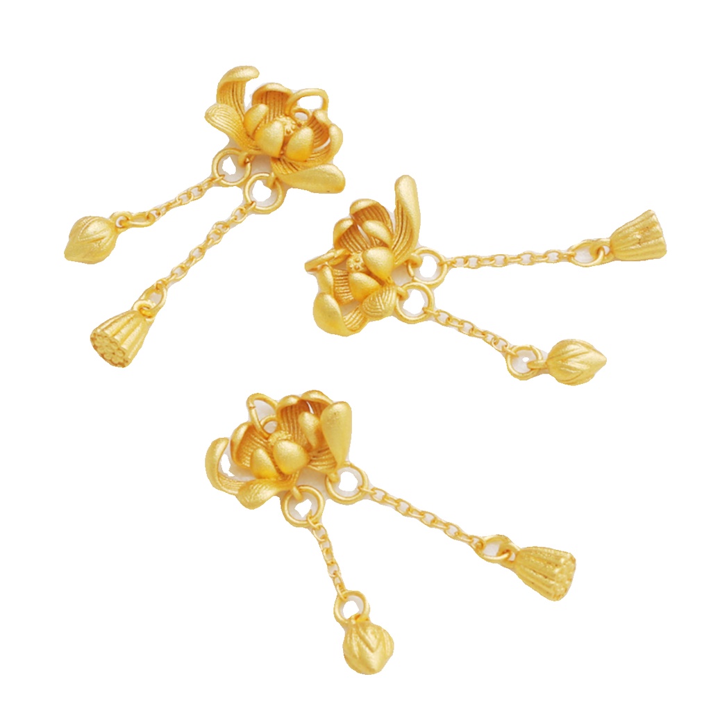 Bông Tai Mạ Vàng 18k Hình Hoa Sen / Lá Sen Màu Sắc Cổ Điển Độc Đáo diy