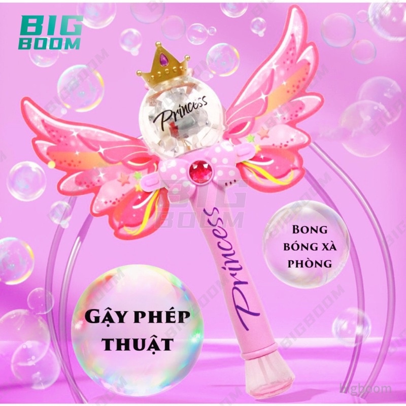 Đồ chơi cây gậy phép thuật thổi bong bóng xà phòng, gậy phép thuật có đèn và nhạc