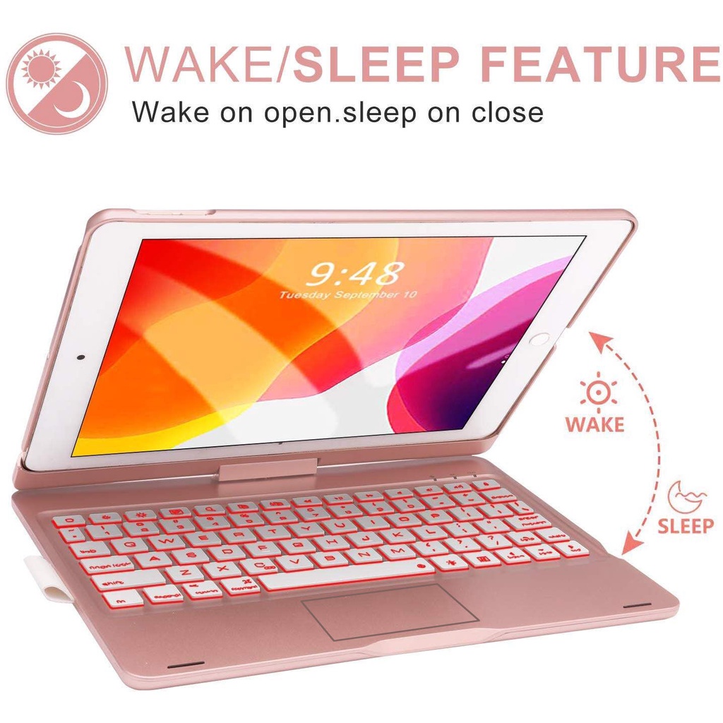 Bao Da Máy Tính Bảng Có Bàn Phím Xoay 360 Độ Cho ipad 9th / 8th / 7th gen 10.2 inch / 7 / mini 61 inch / ipad air 5 / air 4 / air 3 / mini 6