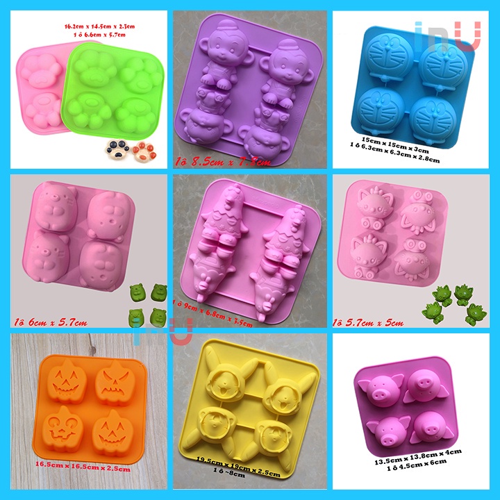 HCM - Khuôn silicon hoạt hình Kuromi, thỏ melody, gấu dâu, pokemon, Doremon đổ rau câu pudding, nướng bánh bông lan BSI
