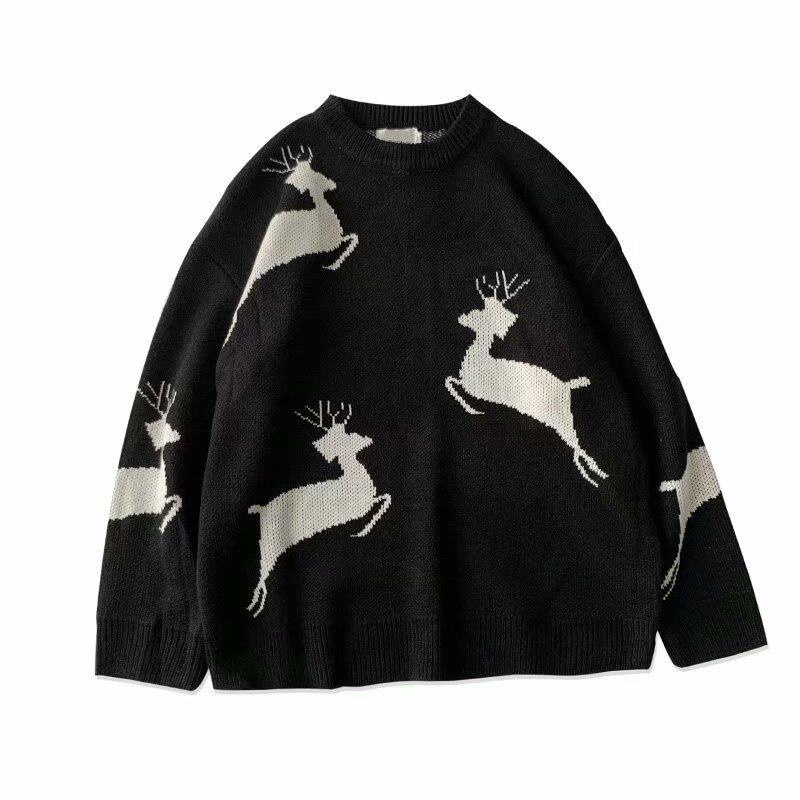Áo Sweater Len Nam Form Rộng Giáng Sinh In Hình Tuần Lộc Thời Trang Mùa Đông Phong Cách Năm Mới Cho Cặp Đôi