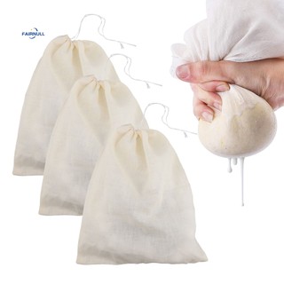 FAIRNULL Set 3 Túi Lọc Trà Sữa Bằng Cotton Thiết Kế Dây Rút Chắc Bền Tốt Cho Nhà Bếp