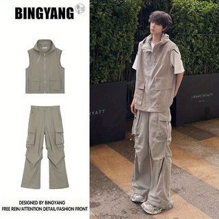 Áo Khoác Ghi Lê Không Tay + Quần Yếm Phong Cách Đường Phố Mỹ Thời Trang Mùa Hè