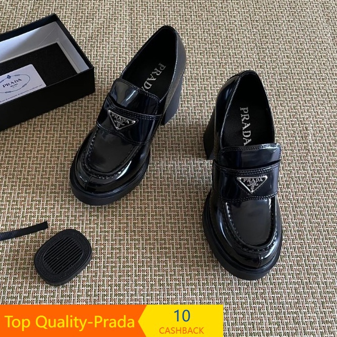 Pradawomen'sloafersthickheelleathersheepskinfashionKoreanstylecasualhighheelsH3UT