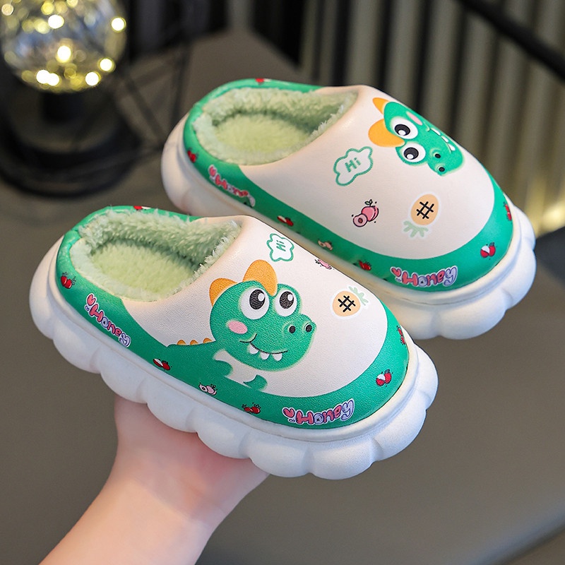 Dép Đi Trong Nhà Bằng Da Lót cotton Chống Trượt Chống Thấm Nước Thời Trang Mùa Đông Cho Bé