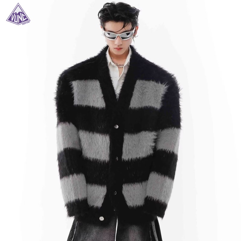 Vunc Áo Khoác cardigan Dệt Kim Dáng Rộng Màu Tương Phản Phong Cách Đường Phố Mỹ Cho Nam Dễ Phối Đồ