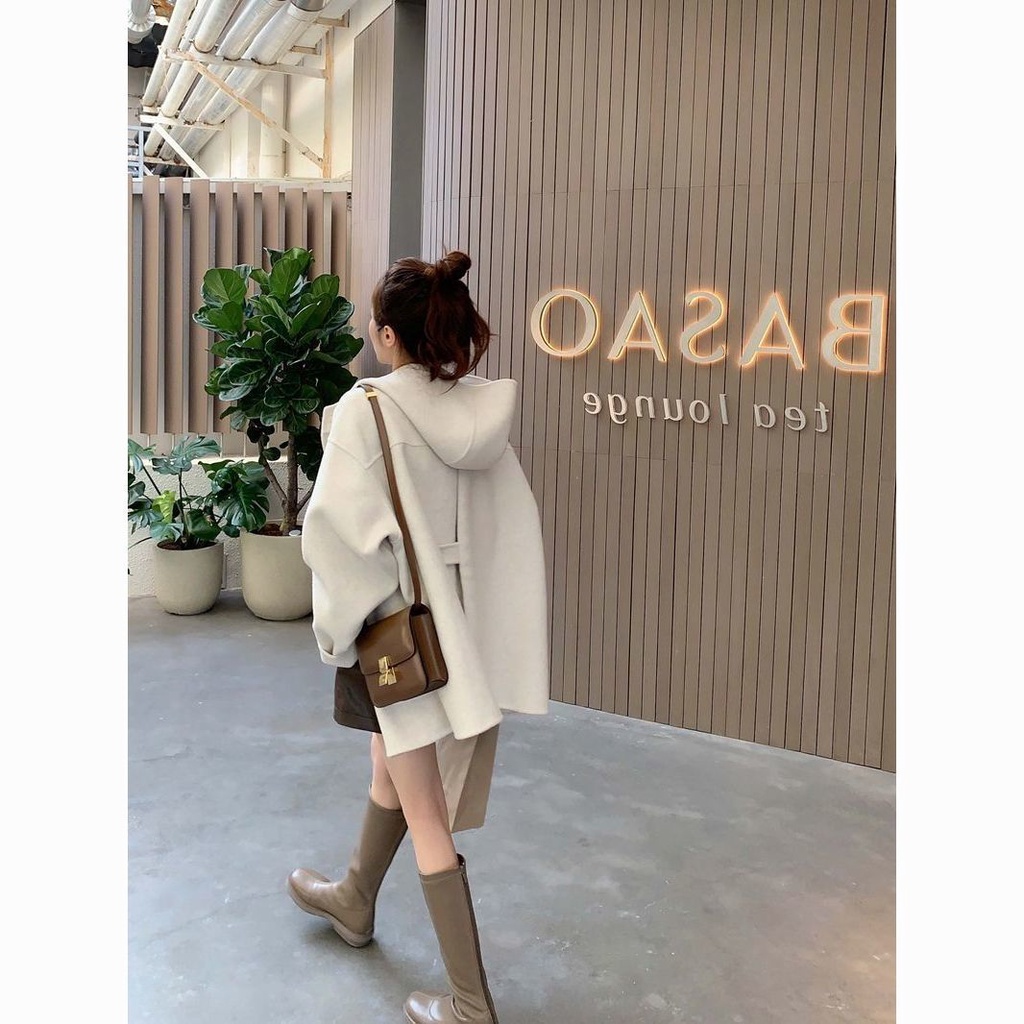 Áo Khoác Len Dày Dặn Dáng Rộng Phong Cách Hàn Quốc Thời Trang Thu Đông Cho Nữ