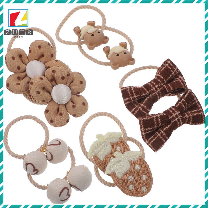 Set 5 Cặp Dây Buộc Tóc Đính Nơ Dễ Thương Cho Bé Gái