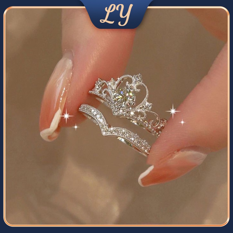 Nhẫn Hình Vương Miện Công Chúa disney Đính Kim Cương Giả Màu Bạc Sang Trọng Không Dễ Phai Màu Trang Sức Sang Trọng Dành Cho Bạn Nữ