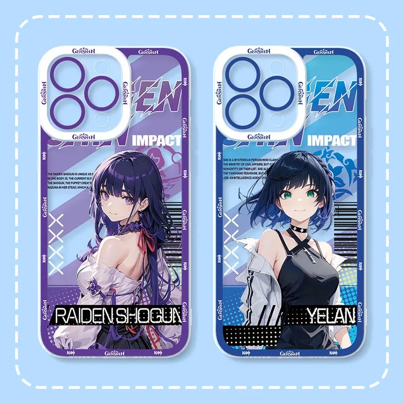 Ốp lưng iphone cạnh vuông Genshin Impact Raiden Shogun Yelan Cute 8plus/x/xs/11/12/pro/max/plus/promax