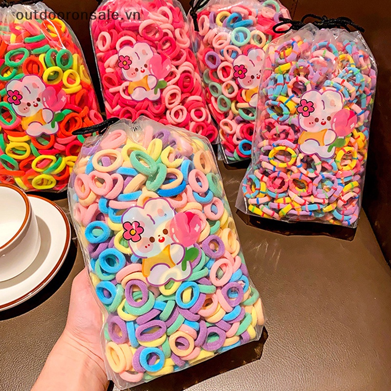 Set 100 Dây Thun Buộc Tóc Bằng nylon Co Giãn Nhiều Màu Dành Cho Trẻ Em