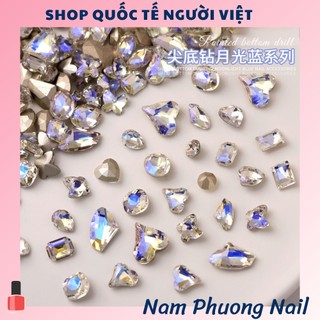 Set 3 viên đá pha lê K9, đá khối pha lê xanh lam siêu sáng, nhiều hình dạng trang trí móng tay nghệ thuật