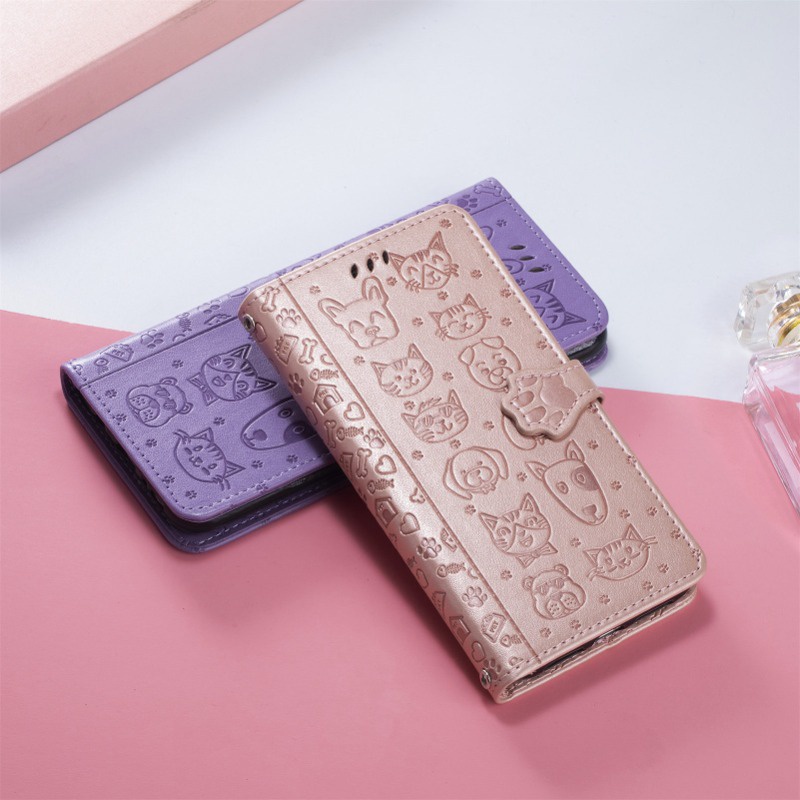 Bao Da Điện Thoại Nắp Lật Kèm Ngăn Đựng Thẻ Hình Chó Mèo Cho realme c3 6i 5i 7 6 5 pro Ốp