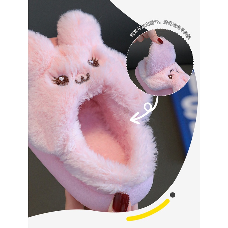 Dép Bông cotton Đi Trong Nhà Chống Trượt Giữ Ấm Mùa Thu Đông Cho Bé Gái