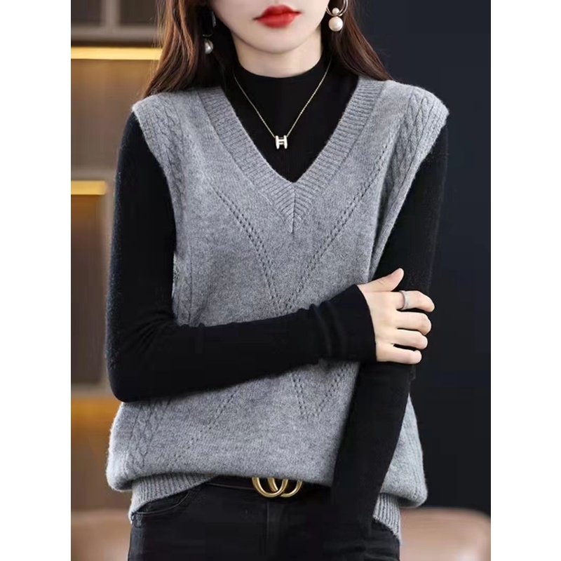 Áo Len Không Tay Cổ Chữ v Dáng Rộng Thời Trang Mùa Thu Hàng Mới Dành Cho Bạn Nữ