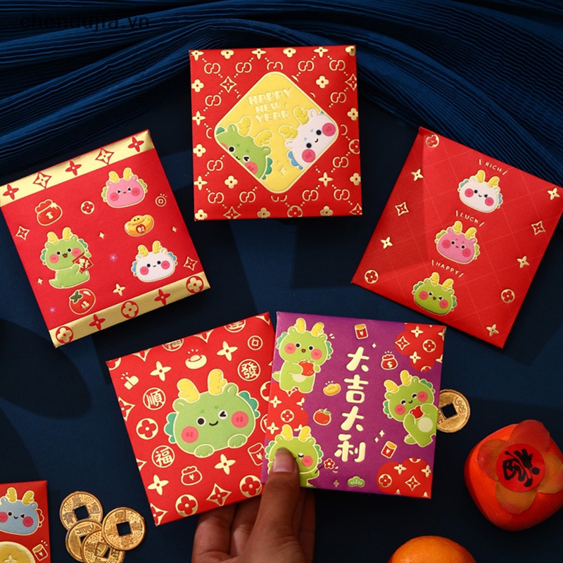 Bộ 6 Bao Lì Xì Năm Mới 2024 Họa Tiết Rồng Đỏ May Mắn diy
