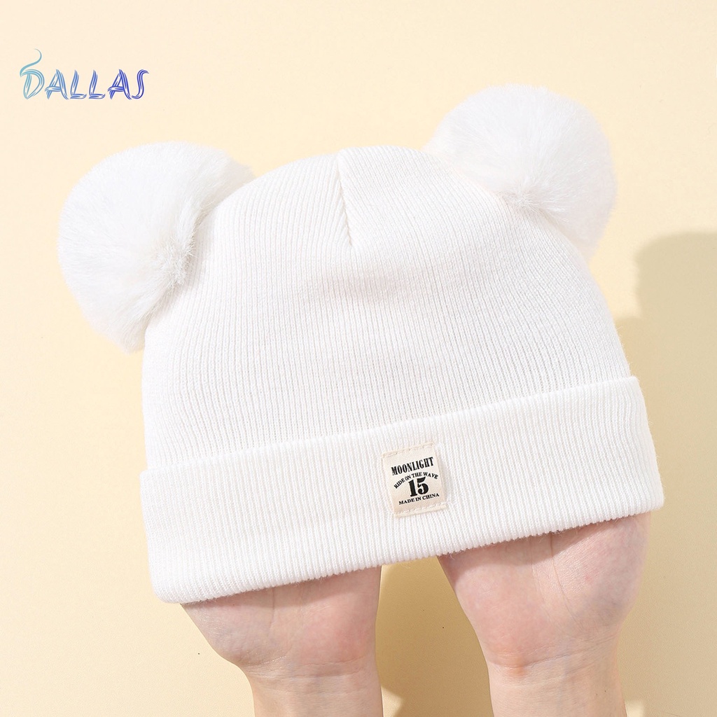 Mũ beanie Dệt Kim Màu Trơn Trang Trí Bóng Lông Cho Bé