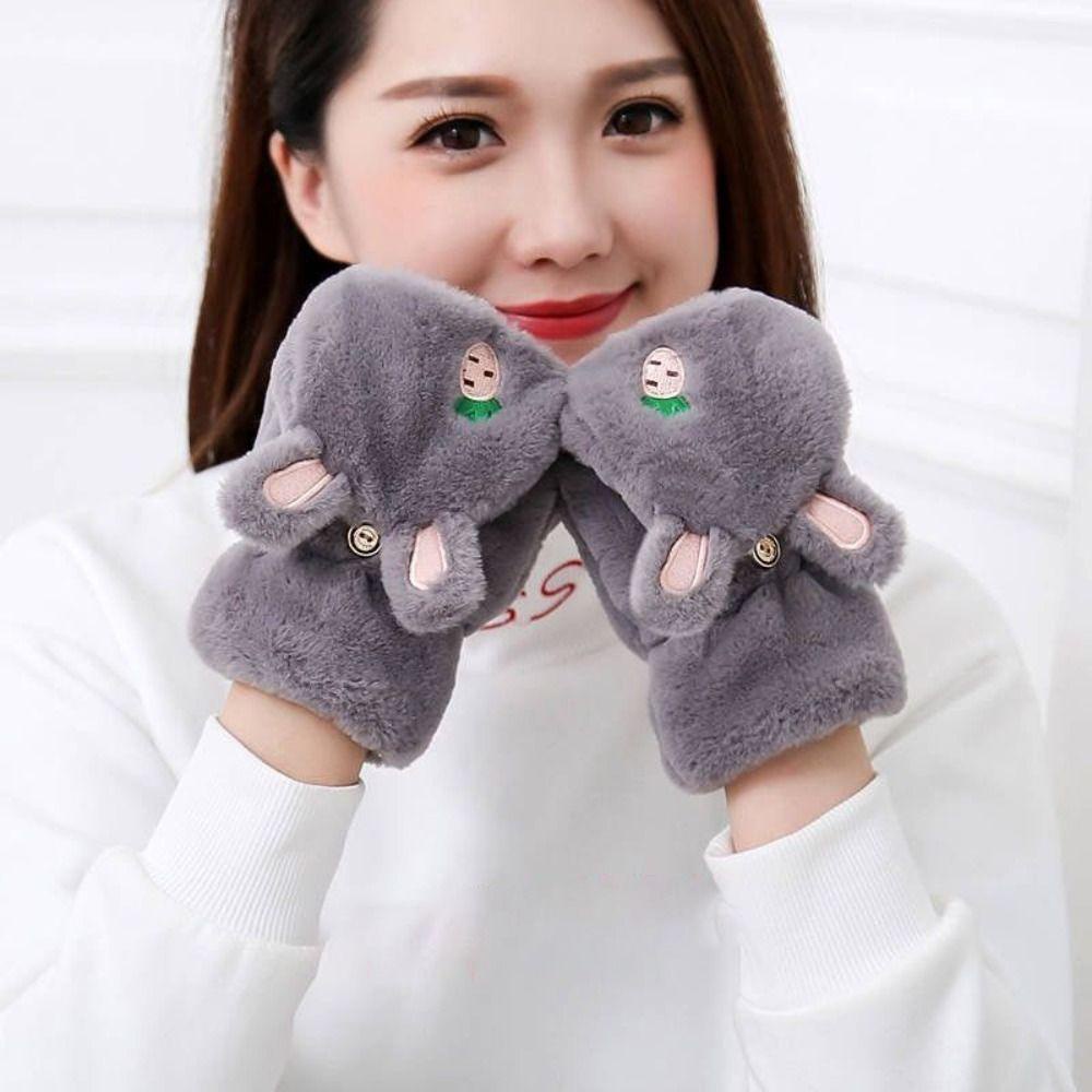 Găng Tay Lông Thỏ Mềm Mại Dày Dặn Ấm Áp 1 Găng Tay Hở Ngón Thời Trang