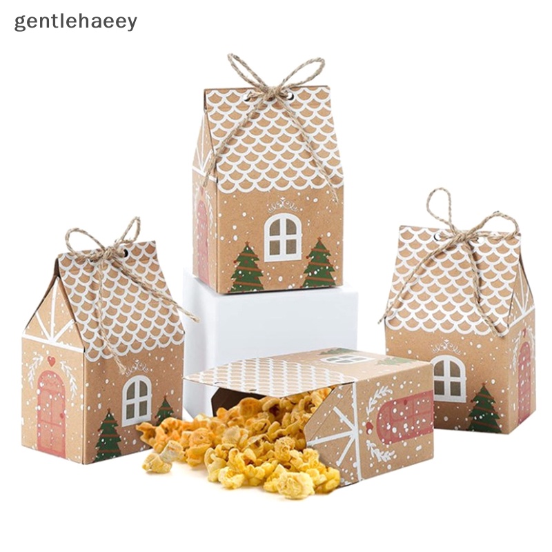 Gent Set 10 Hộp Giấy kraft Hình Ngôi Nhà Có Dây Treo Đựng Kẹo Trang Trí Cây Thông Noel