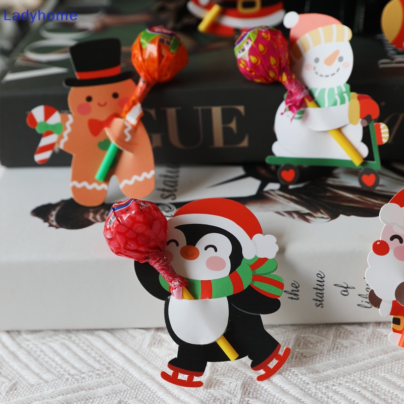 Set 50 Thẻ Giấy In Hình Kẹo Mút / Ông Già Noel Hoạt Hình Trang Trí Giáng Sinh diy
