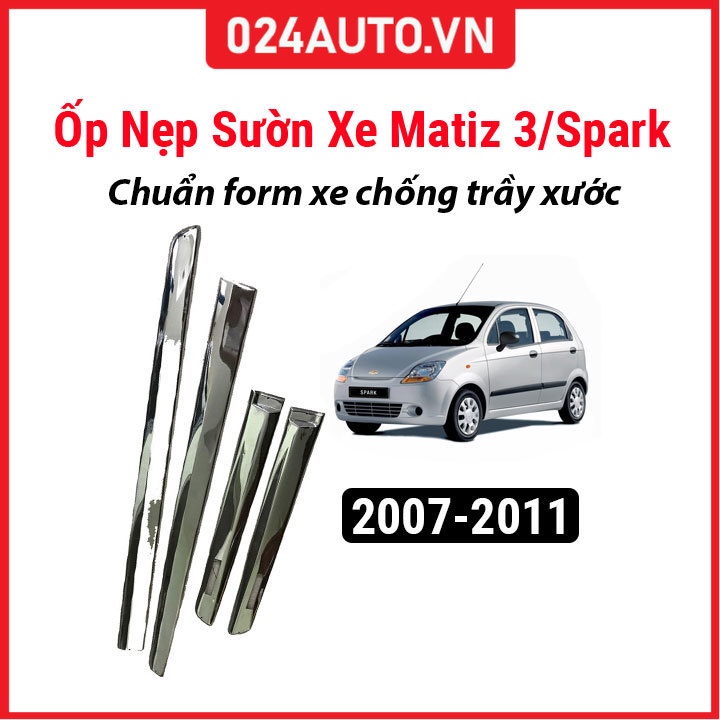 Bộ ốp nẹp sườn, nẹp hông xe ô tô Matiz 3 , Spark 2007-2011 mạ crom trang trí bảo vệ cửa xe hơi