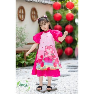 Áo dài Gấu dâu tay phồng - ZUNkids