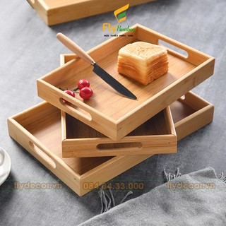 Khay đựng đồ ăn gỗ tre, khay tre đựng trà, khay để đồ đa năng có quai, khay bê đồ quán cafe - Flydecor