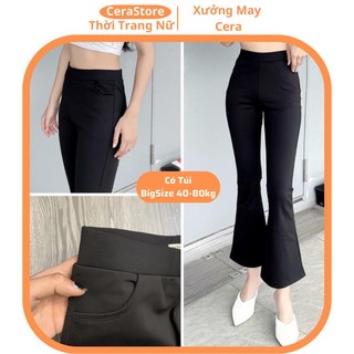 Quần legging loe có 2 túi trước chất cotton co giãn cạp cao có bigsize 40-80kg