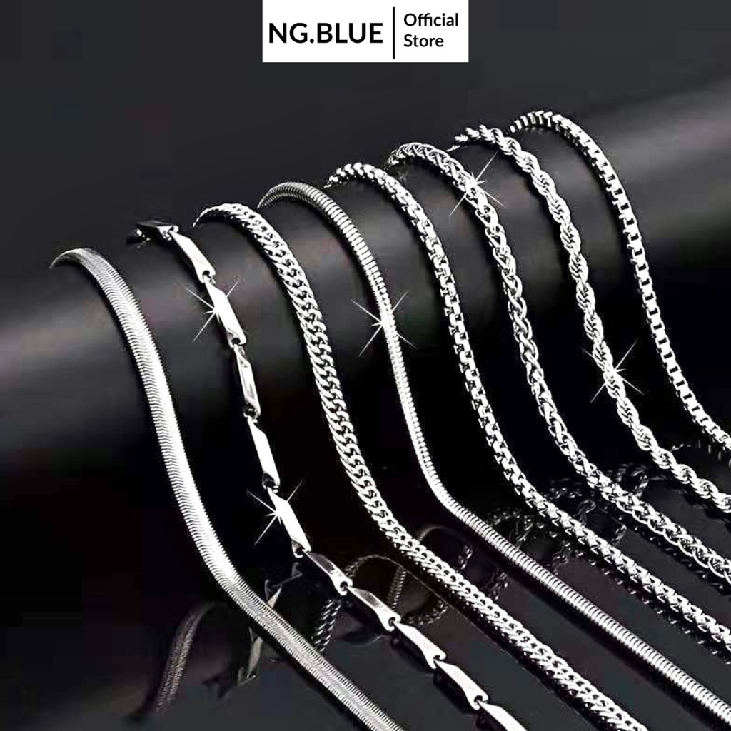 Dây chuyền vòng cổ nam nữ bạc đẹp titan không gỉ kiểu mắt xích trơn chuỗi xoắn đơn giản phụ kiện trang sức dài 50cm 55cm