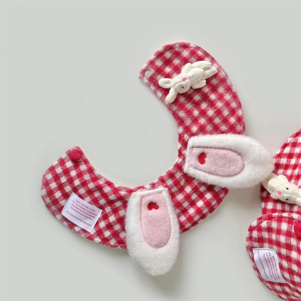 Khăn Choàng Cổ Tai Thỏ Họa Tiết Sọc Caro Dễ Thương Dành Cho Thú Cưng