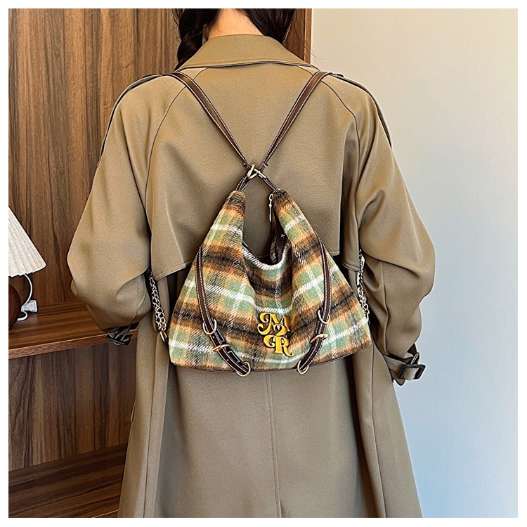Jasmin noir Túi Xách Đeo Vai Bằng Len Chần Bông Sọc Caro retro Cho Nữ hobos